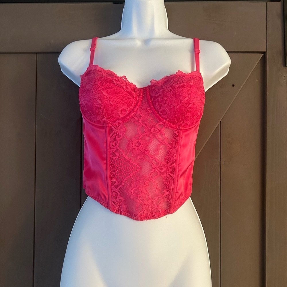 Sincerely Jules Hot Pink Lace Satin Push-up Corset Bustier Top Size Small